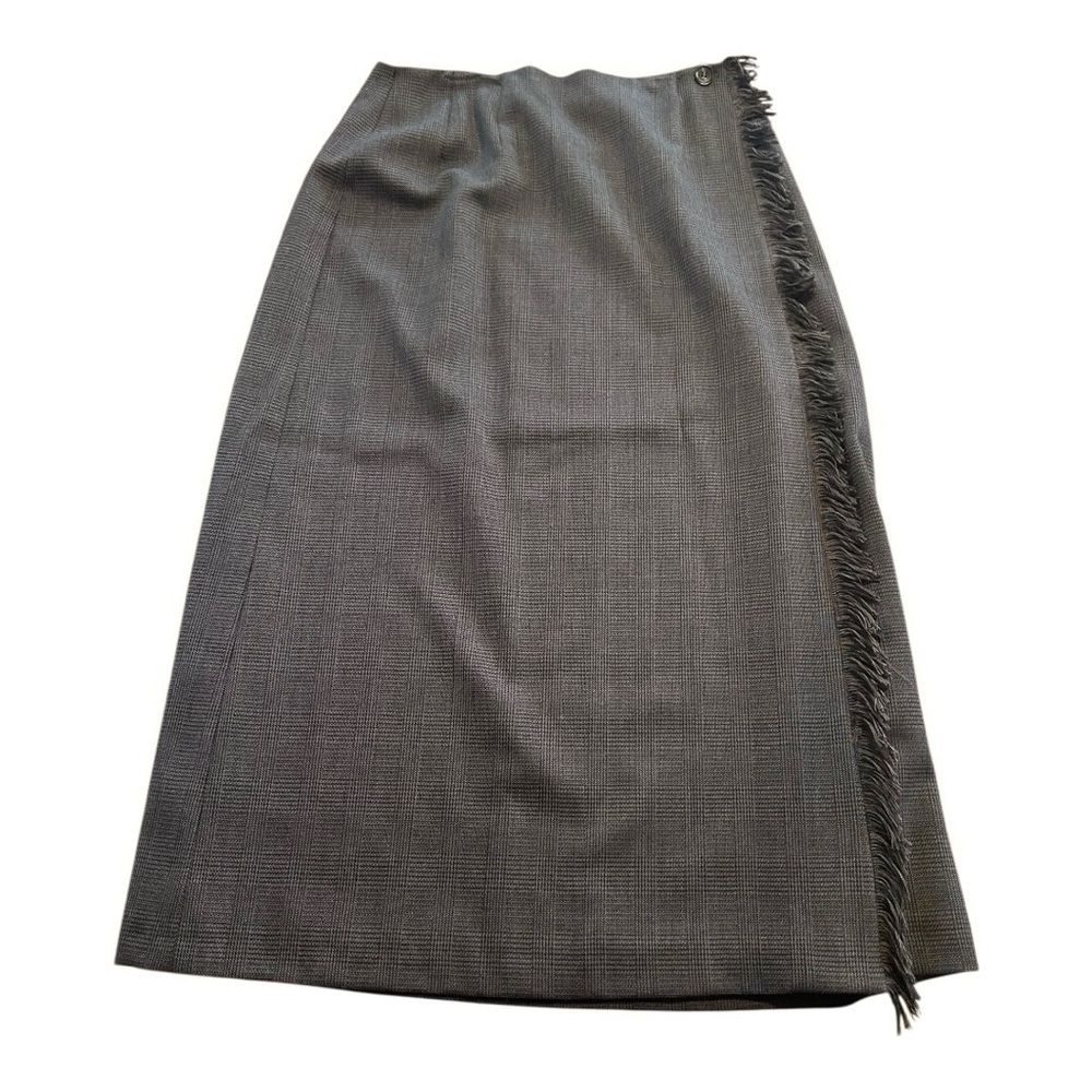 Harve Benard Wool Glen Plaid Fringe Wrap Skirt Lined Size 12 Mushroom Brown EUC